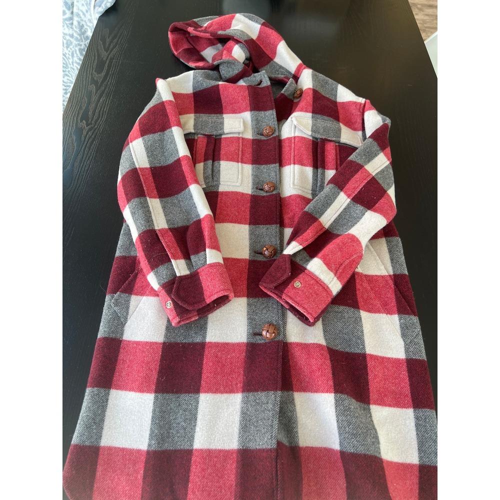 Rag & Bone Red Buffalo Plaid Hooded Shacket Long Shirt Jacket Coat Womens Medium - Picture 2 of 6